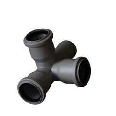 Plastic sewer pipe grey on white background, isolated. 3D rendering of excellent quality in high resolution. It can be enlarged and used as a background or texture.