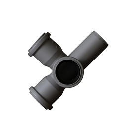 Plastic sewer pipe grey on white background, isolated. 3D rendering of excellent quality in high resolution. It can be enlarged and used as a background or texture.