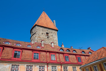 Fototapeta na wymiar City wall in the old town of Tallinn, the capital of Estonia.