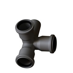 Plastic sewer pipe grey on white background, isolated. 3D rendering of excellent quality in high resolution. It can be enlarged and used as a background or texture.