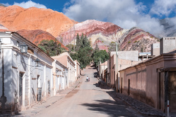Purmamarca town and red mountains full of colours