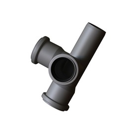 Plastic sewer pipe grey on white background, isolated. 3D rendering of excellent quality in high resolution. It can be enlarged and used as a background or texture.