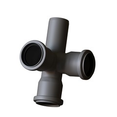 Plastic sewer pipe grey on white background, isolated. 3D rendering of excellent quality in high resolution. It can be enlarged and used as a background or texture.