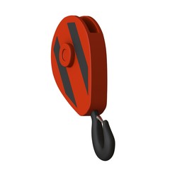 Red hook of a tower crane on a white background, isolate. 3D rendering of excellent quality in high resolution. It can be enlarged and used as a background or texture.