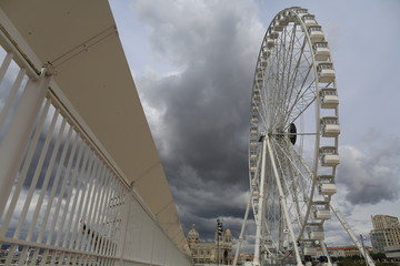 Marseille, Provence, France - 1 May 2018: Ferris wheel in Marseille. Old port in Marseille.