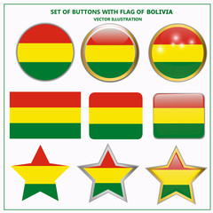 Bright buttons with flag of Bolivia. Happy Bolivia day background. Vector illustration with white background.