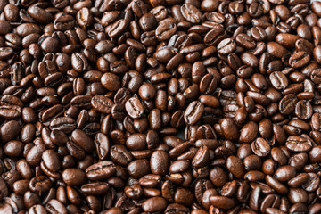 Flat lay food background of roasted coffee beans