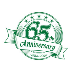 65th anniversary design template. 65 years celebration logo. Vector and illustration.