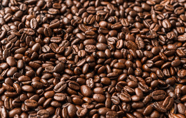 Flat lay food background of roasted coffee beans