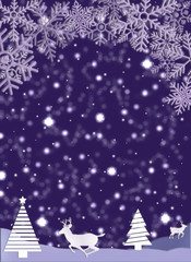christmas card background with tree and snowflakes reindeer