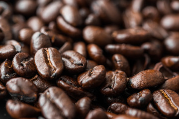 Close up macro photo of roasted coffee beans