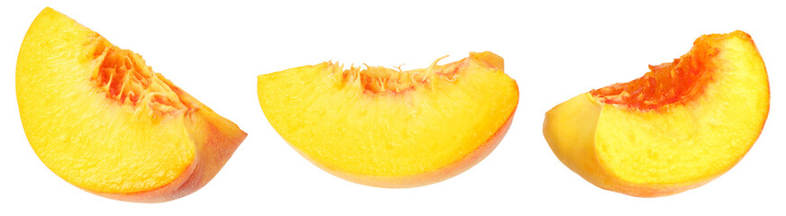 peach fruit slices isolated on white background