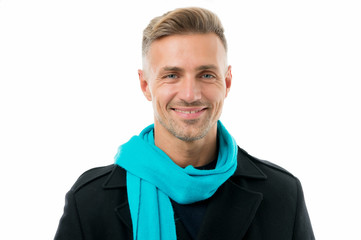 This is what stylish man looks like. Happy man isolated on white. Handsome man smile with fashion...