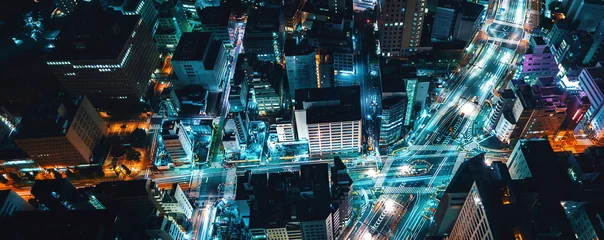 Fototapeten Luftaufnahme des Stadtbildes von Tokio bei Nacht © Tierney
