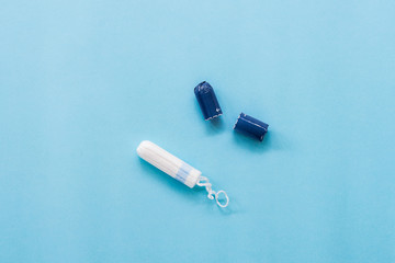 Naklejka premium tampon and wrapper on blue background
