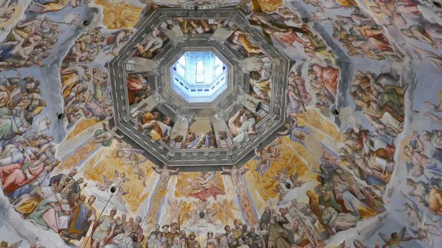 Panorama of frescoes inside of Dome in Florence Santa Maria del Fiore Cathedral, Italy