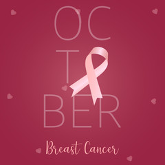 Breast cancer poster with a pink awareness ribbon - Vector illustration