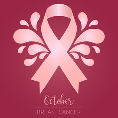 Breast cancer poster with a pink awareness ribbon - Vector illustration