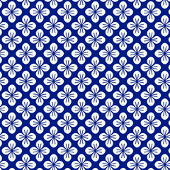 Seamless japanese pattern with floral motif on blue background. 
