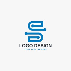 Letter S logo design vector. Blue outline S type abstract symbol. Dot S vector icon.