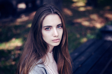 beautiful woman in the autumn park, casual style, not glomour. 