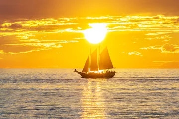 Poster sailing boat at sunset © Walter E Elliott