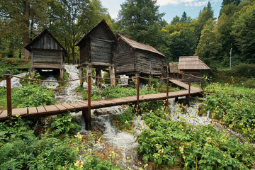 Fototapeta na wymiar watermills near town Jajce Bosnia and Hercegovina