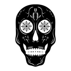 Skull with drawing. Day of the dead and Halloween symbol. Vector illustration.