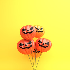 Happy Halloween decoration background with pumpkin balloons on orange background, copy space text area. 3D rendering illustration.