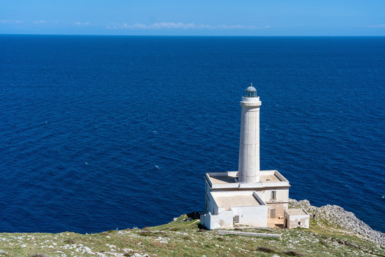 Lighthouse in otranto. Punta Palascia lighthouse, the most easterly point of Italy. Otranto, Lecce, Puglia.