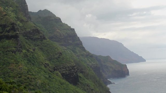 Napali trail Kauai Hawaii during rain storm 