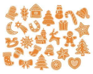 Christmas cookies collection with gingerbread cookies figures. Set of Gingerbread cookies Christmas.
