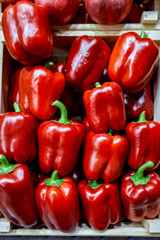 box with red bell pepper. view from above. concept market, gastronomy