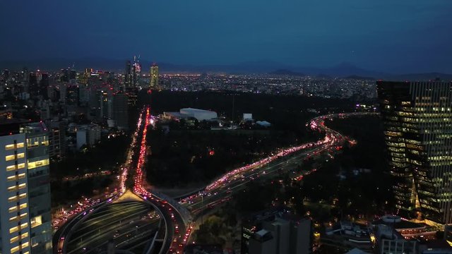 Mexico City aerial Shot in the night near Reforma Avenue