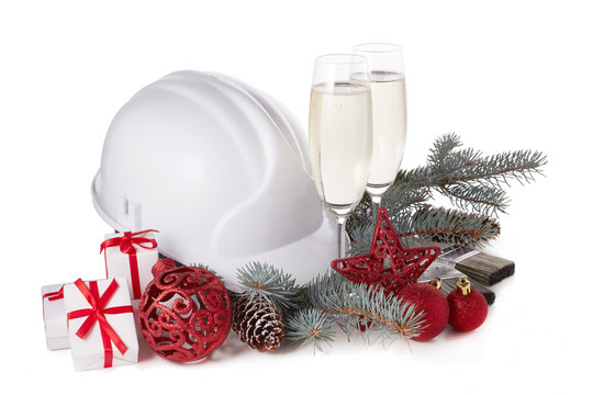 Construction hard hat and Christmas.