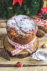 Traditional Christmas panettone with raisins and dried fruits