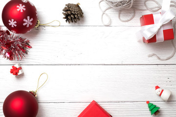 Christmas background with gifts boxes on white background. flat lay with copy space.