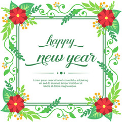 Card happy new year, with beautiful red flower frame. Vector