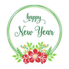 Card happy new year, with beautiful red flower frame. Vector
