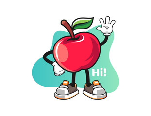 Apple wave hand mascot design vector. Cartoon character illustration for business, t shirt, sticker.