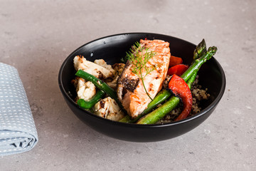 salmon fillet and vegetables