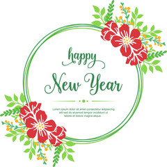 Invitation card happy new year, with abstract red wreath frame. Vector