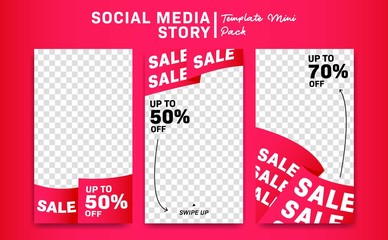 pink ribbon banner social media instagram story discount promotion sale template mini vector pack