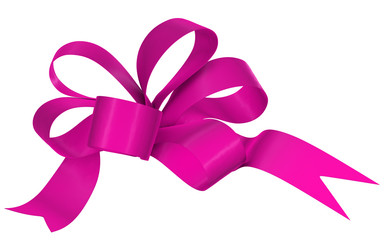 Magenta ribbon bow on white background