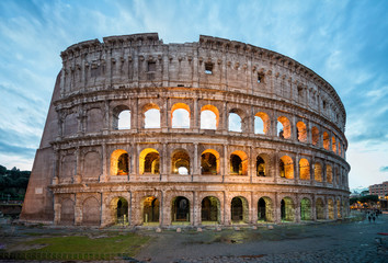 Fototapeta na wymiar Roman Colosseum illuminated at sunset