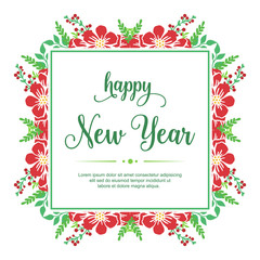 Template of card happy new year, with art of red flower frame. Vector