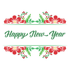 Fototapeta na wymiar Poster happy new year, with plant of red flower frame. Vector