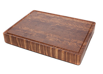 Facing cutting board made from oak, on white background. Isolated.