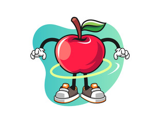 Apple spinning a hula hoop mascot design vector. Cartoon character illustration for business, t shirt, sticker.