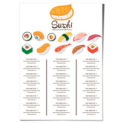 sushi japanese restaurant menu template design graphic